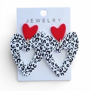 Heart-Shaped Leopard Print Acrylic Earrings NWT